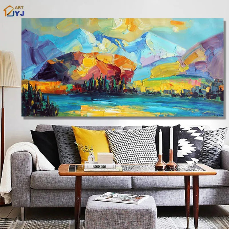 Impression Mountain Picture Hand painted Modern Abstract Oil Painting on Canvas for Living Room Wall Art Home Decoration SL044